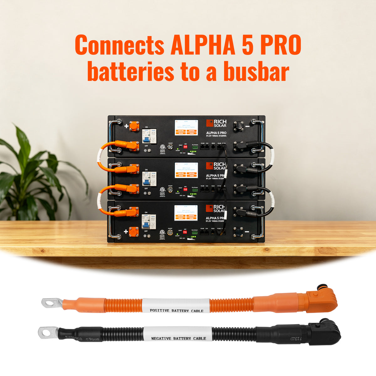 4 AWG 5/16” Battery Cables | Pair of 1 FT Orange & Black Pure Copper Battery Cables for Server Rack Busbar - RICH SOLAR