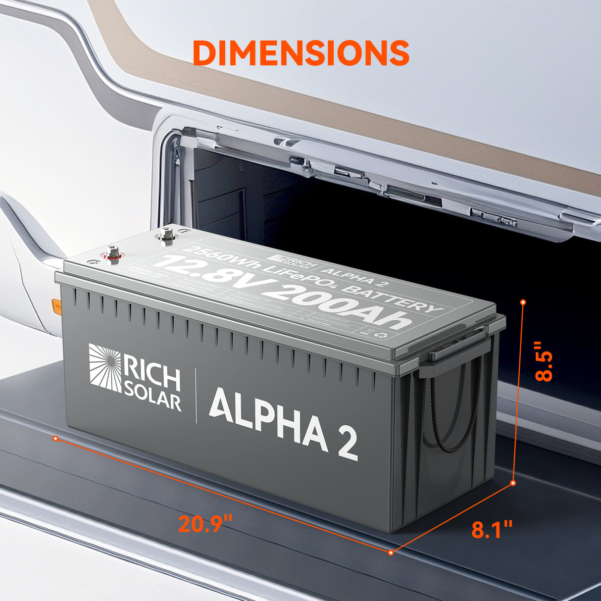ALPHA 2 | 12V 200Ah LiFePO4 Battery | Powerful 12V Lithium Battery for RVs, Trailers, Vans, Boats, Off-Grid | 5,000 Lifetime Cycles | Bluetooth and Internal Heat Technology - RICH SOLAR