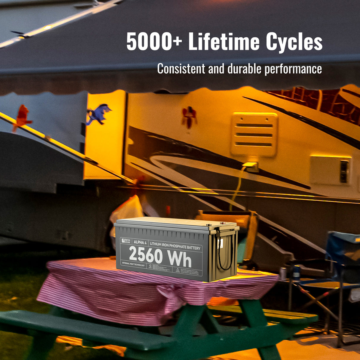 ALPHA 4 | 24V 100Ah LiFePO4 Battery | Powerful 24V Lithium Battery for RVs, Trailers, Vans, Boats, Off-Grid | 5,000 Lifetime Cycles | Bluetooth and Internal Heat Technology - RICH SOLAR