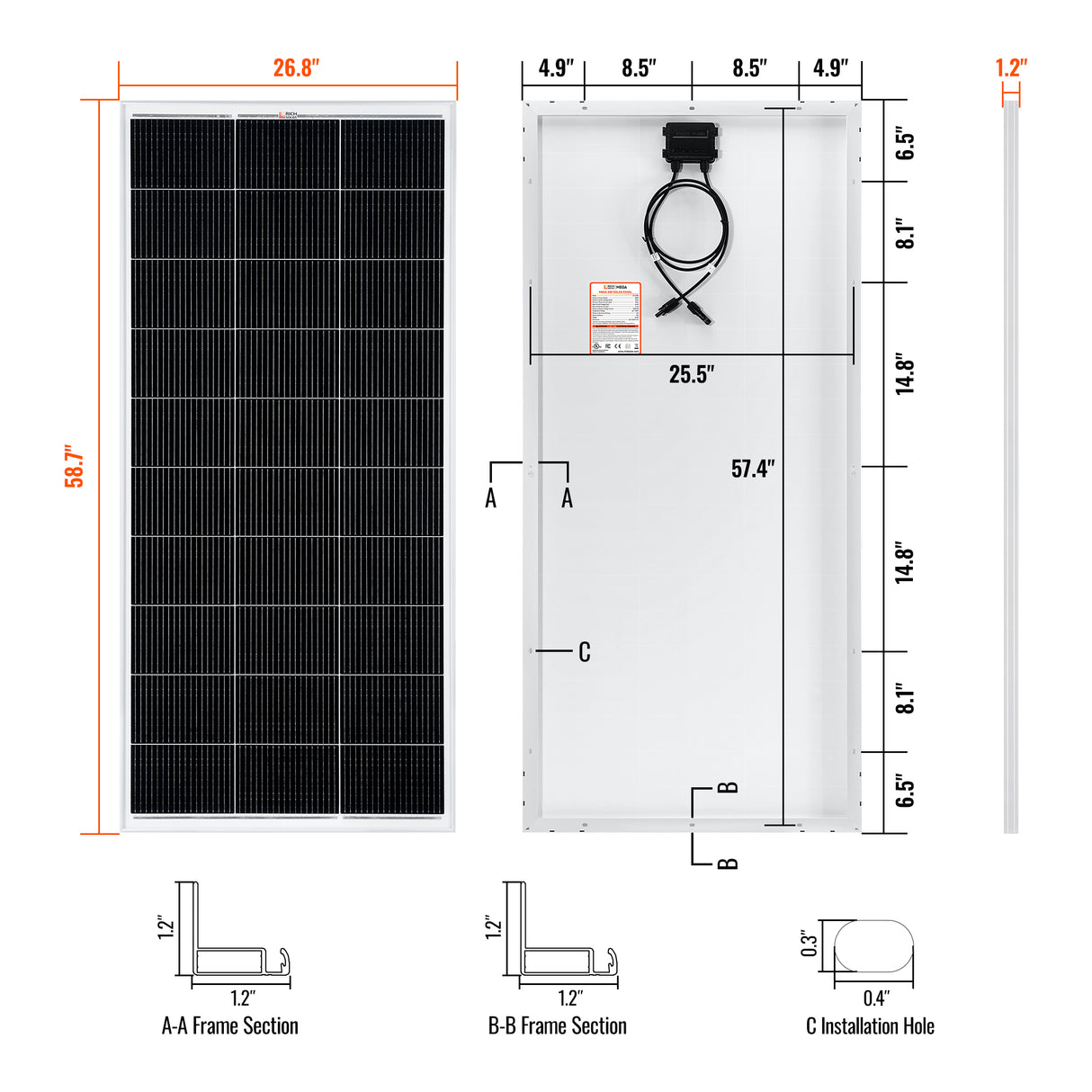 MEGA 200 | 200 Watt Solar Panel | Premier 12V Off-Grid Solar Panel for RVs Cabins, Boats | 25-Year Output Warranty | UL Certified - RICH SOLAR