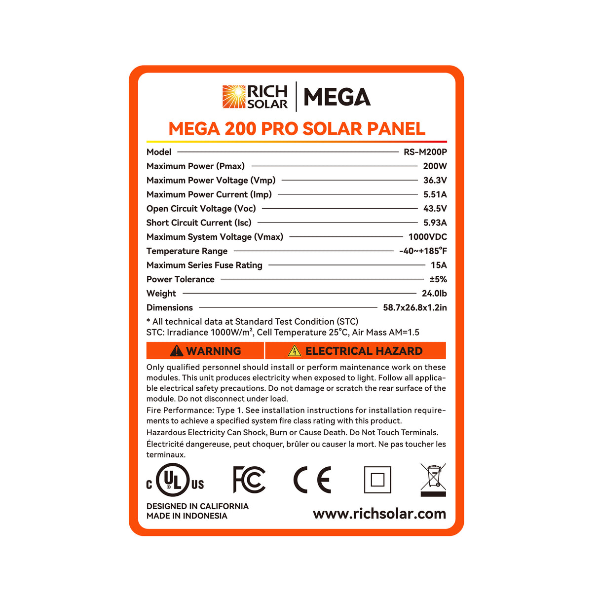 MEGA 200 PRO | 200 Watt 24 Volt Solar Panel | Premium 24V Off-Grid Solar Panel for RVs, Trailers, Cabins | 25-Year Output Warranty | UL Certified - RICH SOLAR