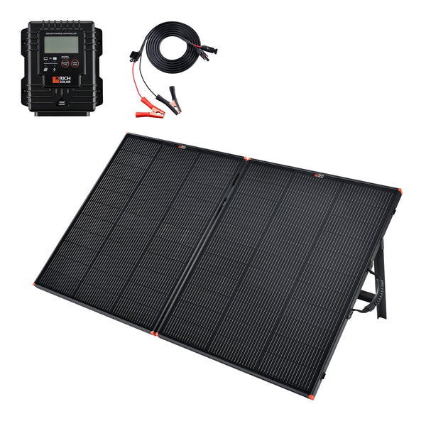 MEGA 200 Portable Briefcase Charging Kit | 200 Watt Portable Solar Panel | Premium 12V Portable Solar Panel for Generators, Vans, Campers | High Efficiency