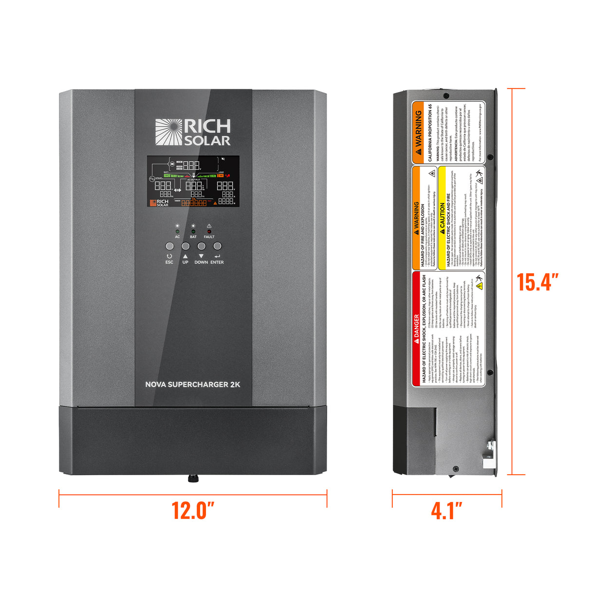 NOVA SUPERCHARGER 2K | 2000W 12V Pure Sine Wave Inverter Charger with Built-in Transfer Switch - RICH SOLAR