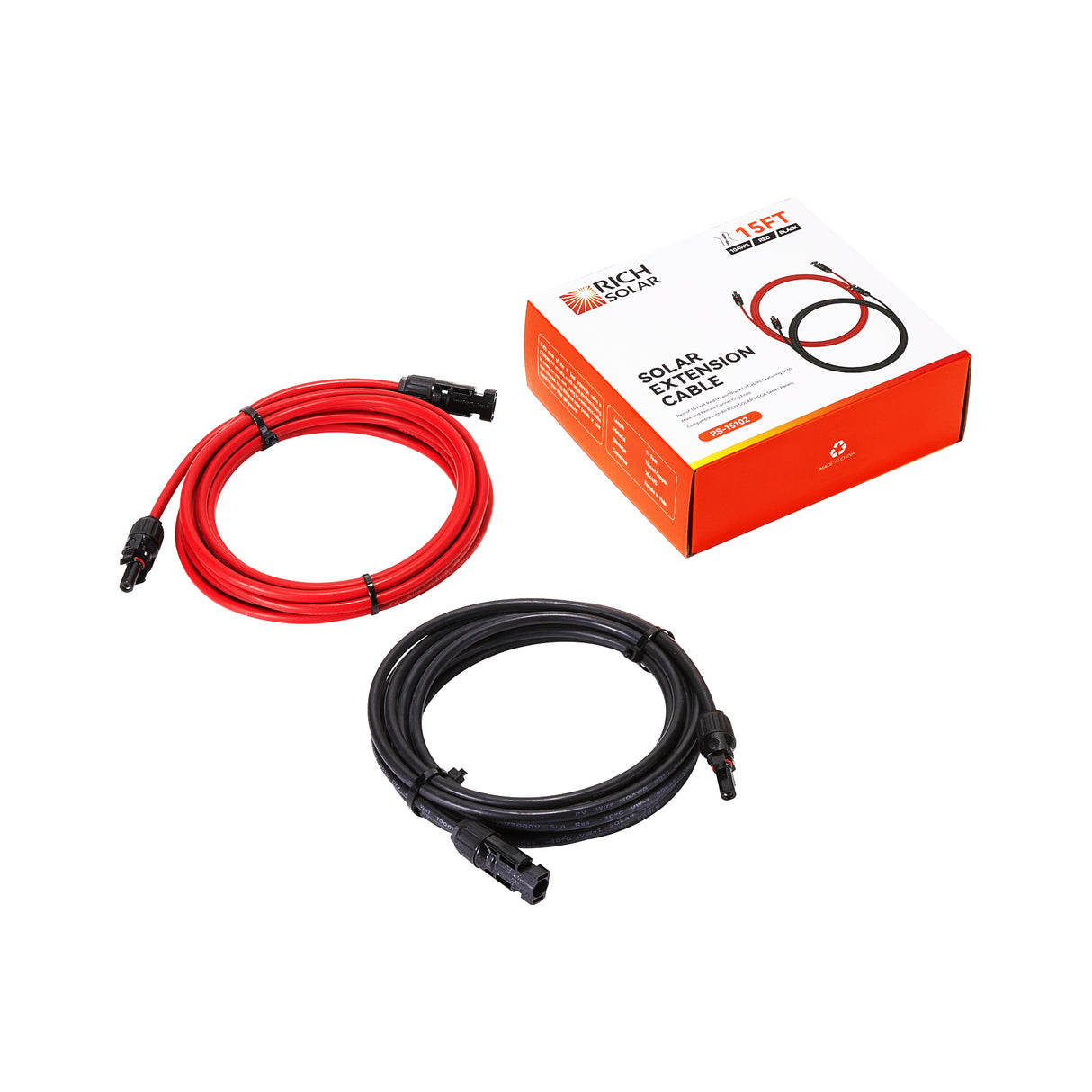 10 Gauge Solar Panel Extension Cable with Male and Female Solar Connector Ends | Pair of 10AWG Red and Black Extension Wire with Connectors on Both Ends | Choose Cable Length: 10ft, 15ft, 20ft, 30ft, 50ft, 75ft, 100ft
