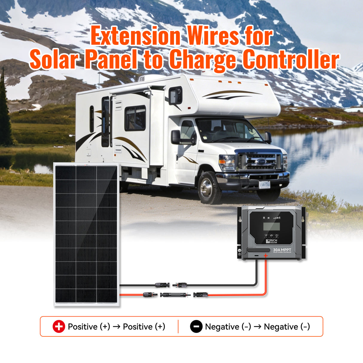 10 Gauge Extension Cable to Connect Solar Panel to Charge Controller | Pair of 10AWG Red and Black Extension Wires for Solar Panel to Charge Controller | Choose Cable Length: 10ft, 20ft, 30ft - RICH SOLAR