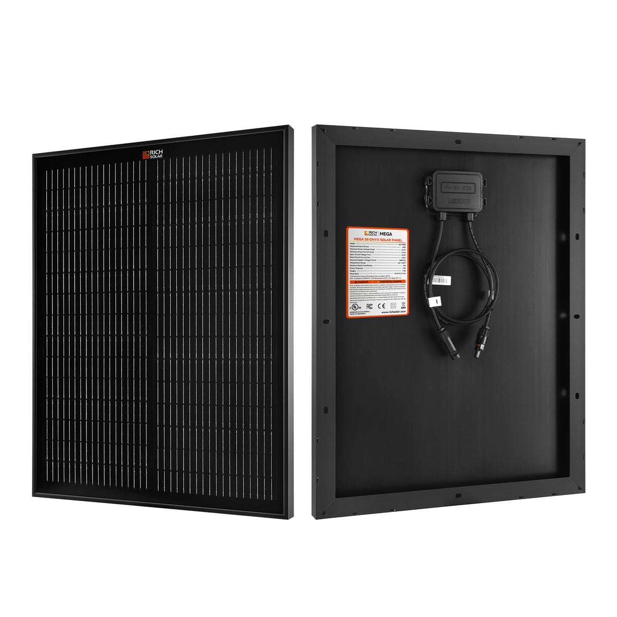 MEGA 50 ONYX| 50 Watt Solar Panel | Compact 12V Off-Grid Solar Panel for Boats, Vans, Trailers | 25-Year Output Warranty - RICH SOLAR