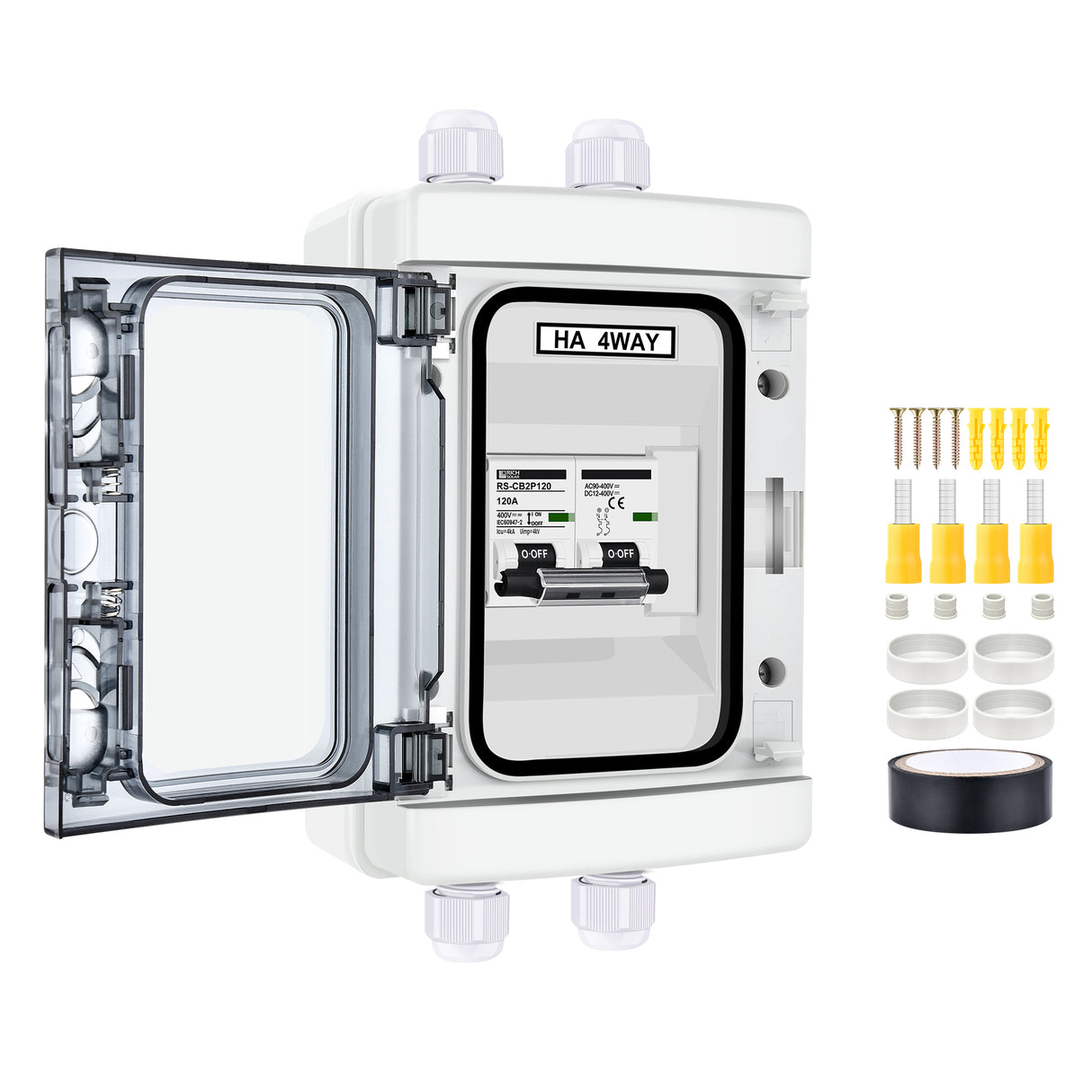 2 Pole Outdoor Circuit Breaker Box | Outdoor Circuit Breaker Box with 2 Poles and Solar Isolator Disconnect Switch | Choose Amp: 30A, 40A, 60A, 80A, 120A - RICH SOLAR