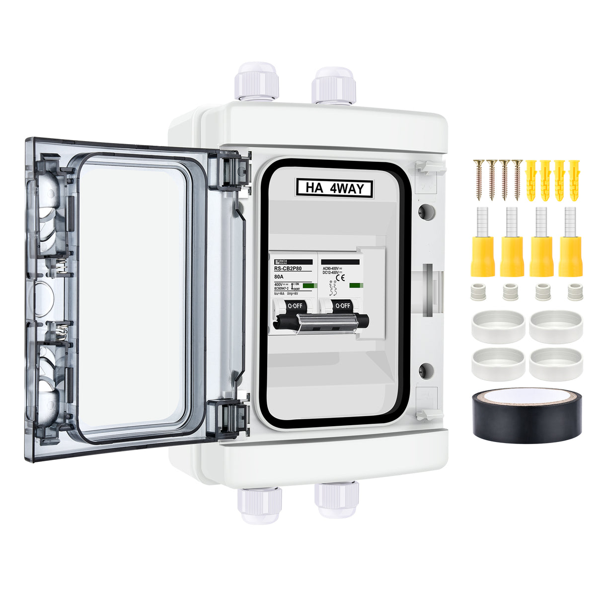 2 Pole Outdoor Circuit Breaker Box | Outdoor Circuit Breaker Box with 2 Poles and Solar Isolator Disconnect Switch | Choose Amp: 30A, 40A, 60A, 80A, 120A - RICH SOLAR