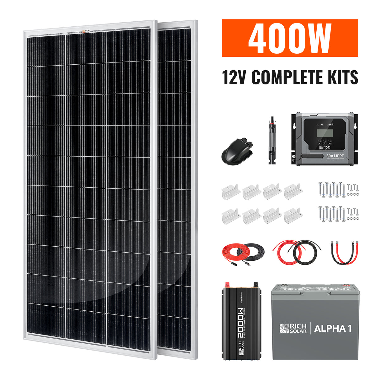 Complete 400W Solar Kit with Battery & Inverter | Off-Grid Solar Power System for RVs, Vans, Cabins & Backup Power | Complete Energy Solution - RICH SOLAR