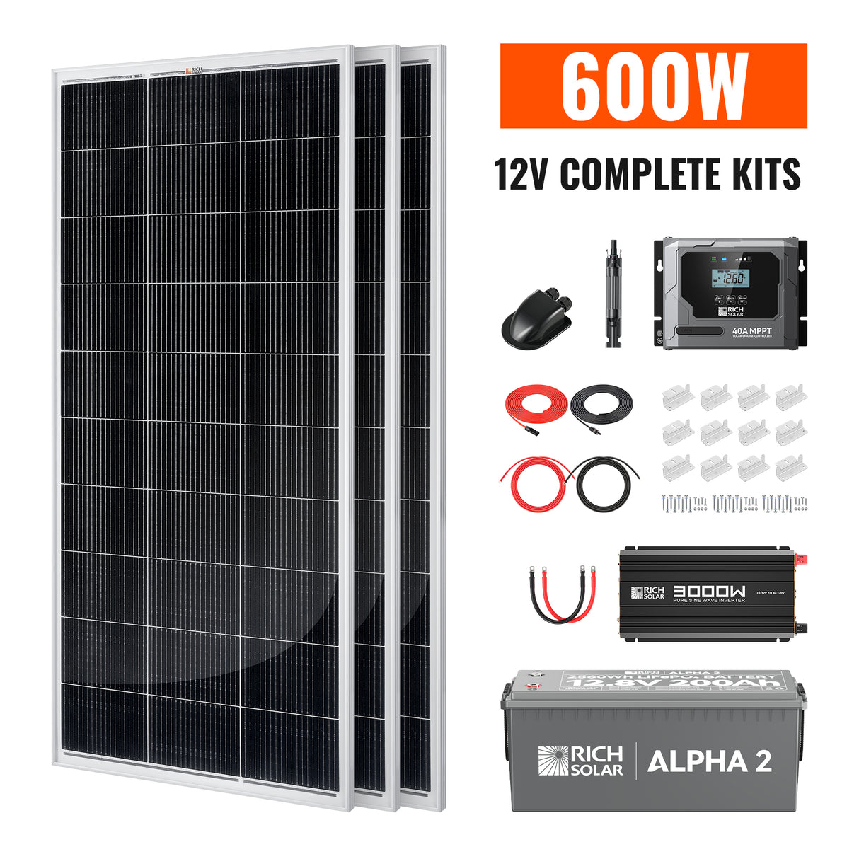 Complete 600W Solar Kit with Battery & Inverter | Off-Grid Solar Power System for RVs, Vans, Cabins & Backup Power | Complete Energy Solution - RICH SOLAR