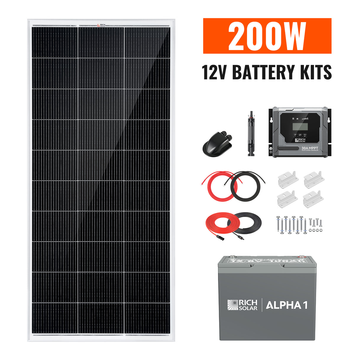 200W Solar Kit with Battery | Solar + Energy Storage Kit for RVs, Vans & Off-Grid Applications | Expandable Solar Power - RICH SOLAR