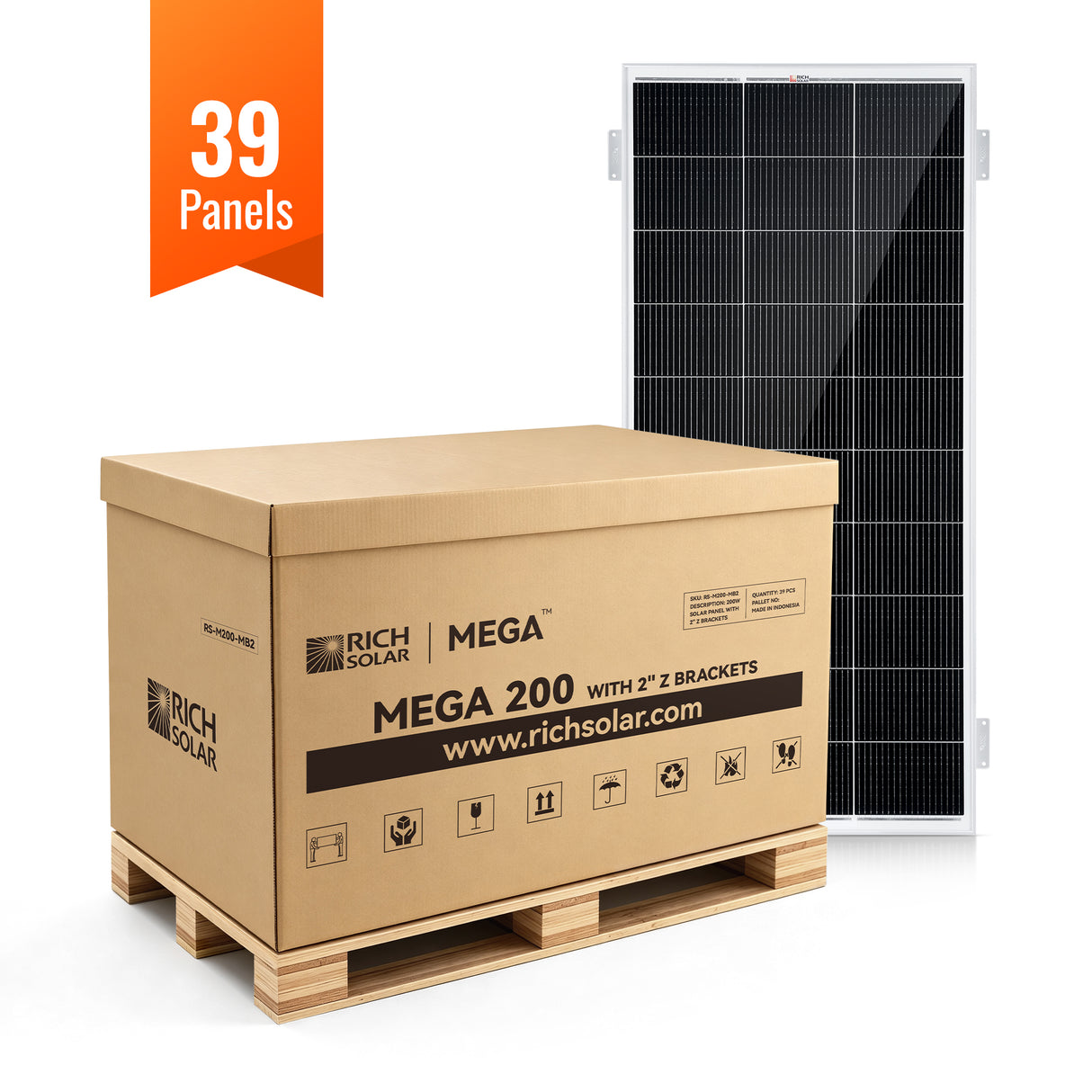 MEGA 200 WITH 2" BRACKETS | 12V 200W Solar Panel for RV, Boat, Cabins | 24.8% Efficiency, 25-Year Warranty | Pallet Orders Only (26/39 PCS) - RICH SOLAR