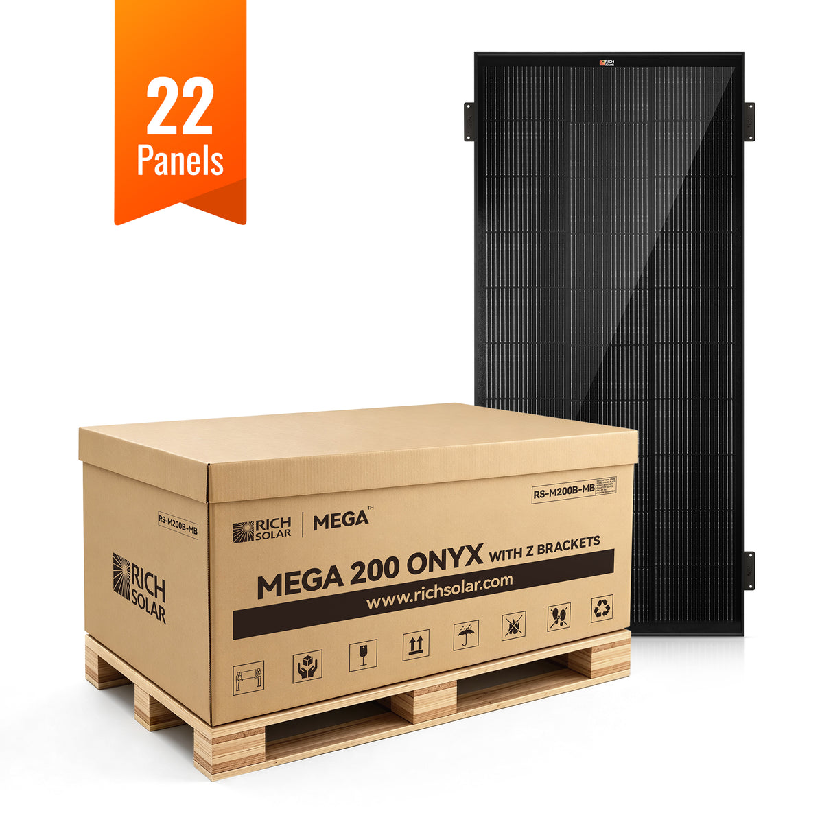 MEGA 200 ONYX WITH 3/4" Z BRACKETS | 12V 200W Solar Panel for RV, Boat, Cabins | 25.3% Efficiency, 25-Year Warranty | Pallet Orders Only (22/44/66 PCS) - RICH SOLAR