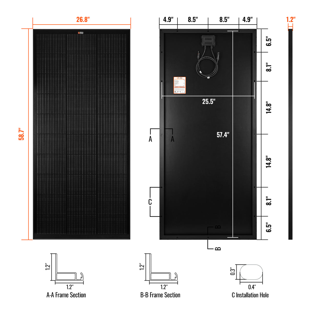 MEGA 200 | 200 Watt Solar Panel | Premier 12V Off-Grid Solar Panel for RVs Cabins, Boats | 25-Year Output Warranty | UL Certified - RICH SOLAR