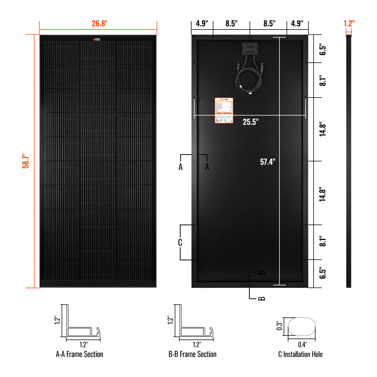 MEGA 200 | 200 Watt Solar Panel | Premier 12V Off-Grid Solar Panel for RVs Cabins, Boats | 25-Year Output Warranty | UL Certified - RICH SOLAR