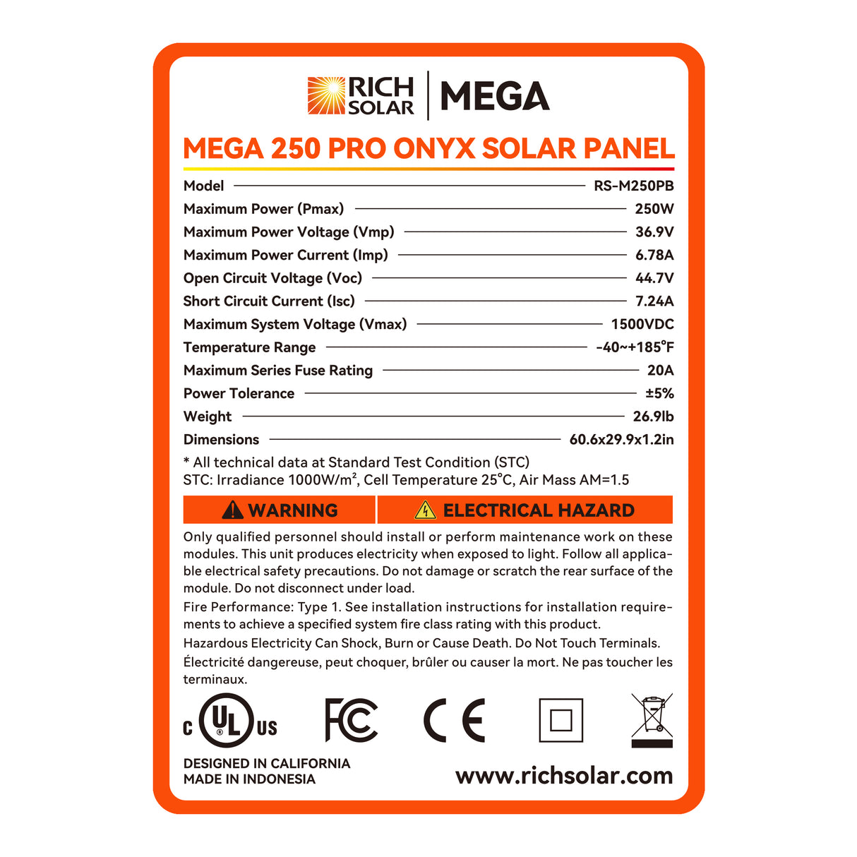 MEGA 250 PRO | 250 Watt 24 Volt Solar Panel | Premium 24V Off-Grid Solar Panel for Campers, Tiny Homes, Cabins | 25-Year Output Warranty | UL Certified - RICH SOLAR