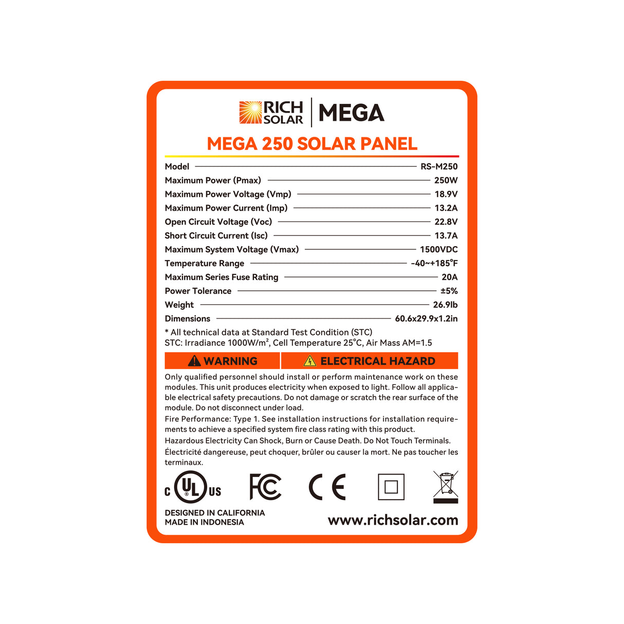 MEGA 250 | 250 Watt Solar Panel | Premier 12V Off-Grid Solar Panel for RVs, Vans, Boats | 25-Year Output Warranty | UL Certified - RICH SOLAR