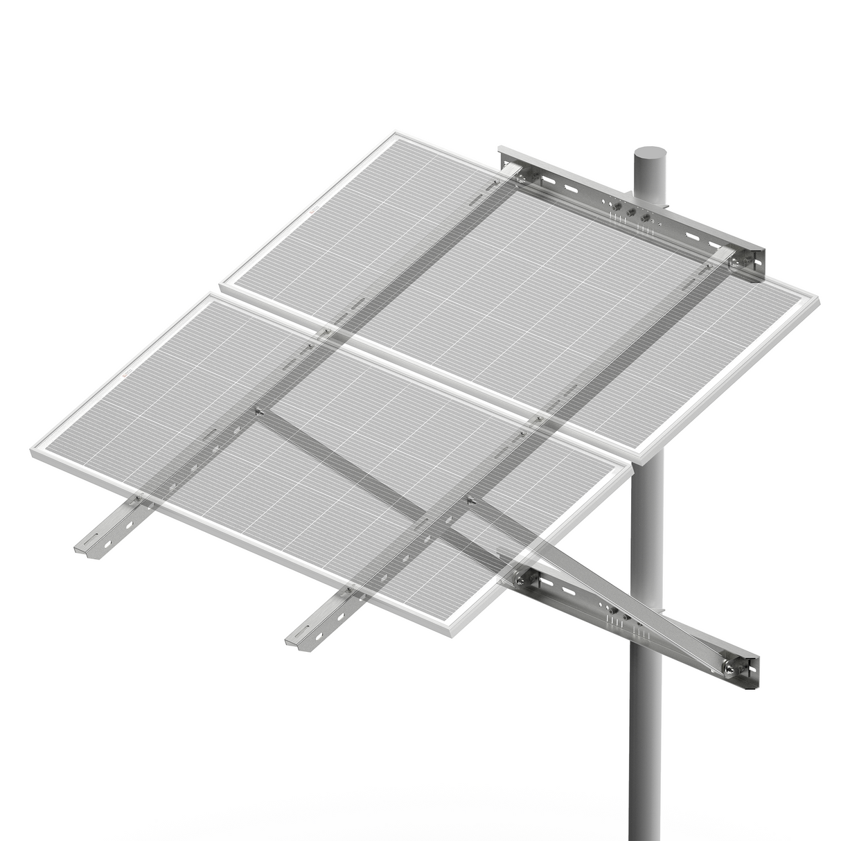 Dual-Panel Adjustable Solar Pole Mount Bracket Kit | 36.6 in Crossbar | 25°–90° Tilt | Supports 100–250W Solar Panels | Fits Poles Up to 5 in