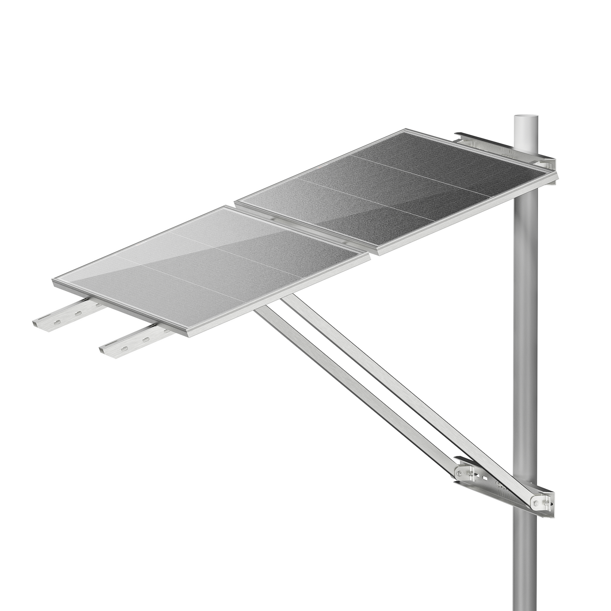 Dual-Panel Adjustable Solar Pole Mount Bracket Kit | 36.6 in Crossbar | 25°–90° Tilt | Supports 100–250W Solar Panels | Fits Poles Up to 5 in