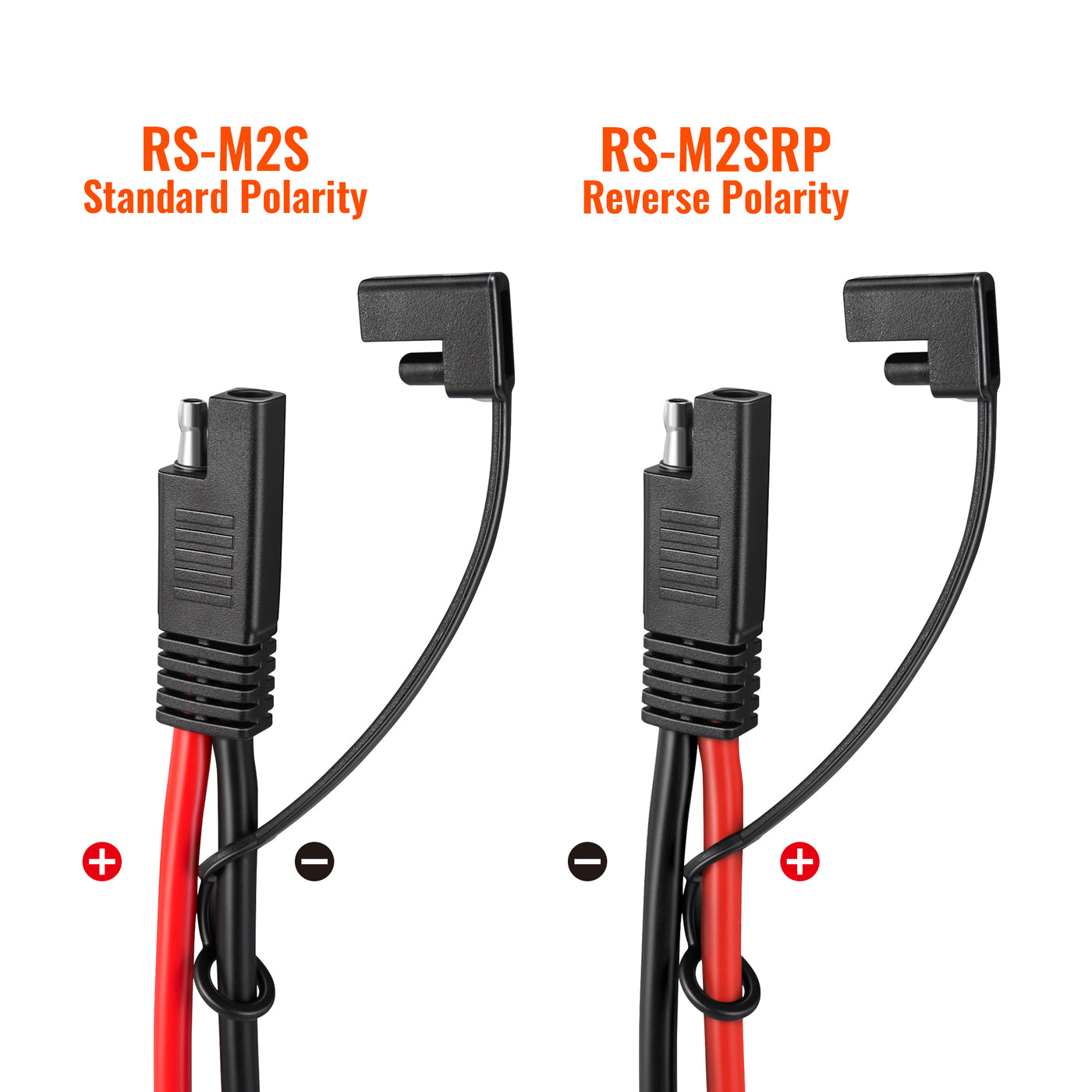 Rich Solar RS-M2S standard polarity and RS-M2SRP reverse polarity solar connector to SAE adapter comparison