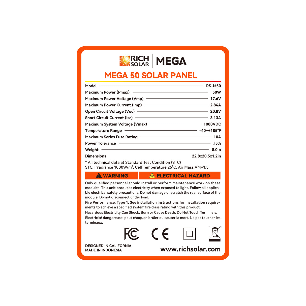 MEGA 50 | 50 Watt Solar Panel | Compact 12V Off-Grid Solar Panel for Boats, Vans, Trailers | 25-Year Output Warranty - RICH SOLAR