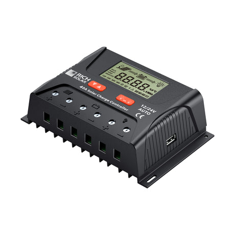 BRAVO LEGEND 40 | 40 Amp PWM Solar Charge Controller | 12V/24V Auto, 3-Stage Charging for RVs, Boats, Off-Grid Systems - RICH SOLAR