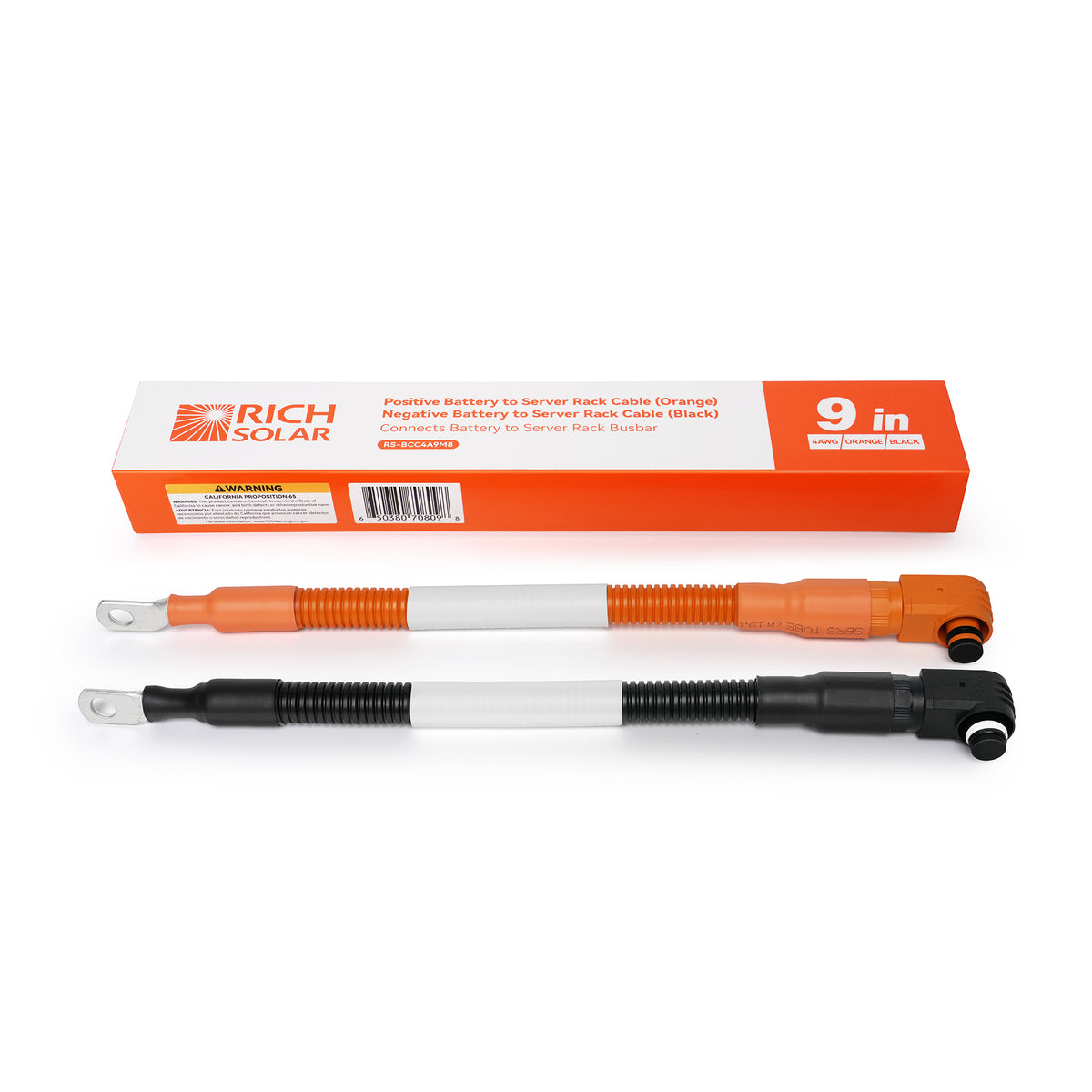4 AWG 5/16” Battery Cables | Pair of 1 FT Orange & Black Pure Copper Battery Cables for Server Rack Busbar - RICH SOLAR