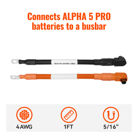 4 AWG 5/16” Battery Cables | Pair of 1 FT Orange & Black Pure Copper Battery Cables for Server Rack Busbar - RICH SOLAR