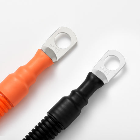 4 AWG 3/8” Battery Cables | Pair of Orange & Black Pure Copper Battery Cables for Server Rack Busbar - RICH SOLAR