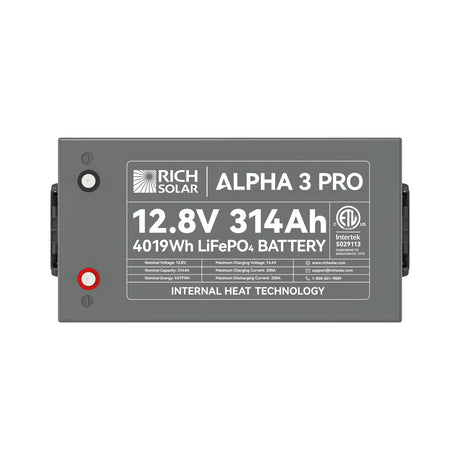 ALPHA 3 PRO | 12V 314Ah LiFePO4 Battery | 8,000+ Cycles | Built-in Heater & Bluetooth | Lithium Battery for RV, Off-Grid, Cabin & Backup Power - RICH SOLAR