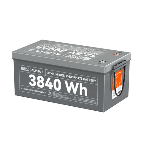 ALPHA 3 | 12V 300Ah LiFePO4 Battery | 12V Lithium Battery for RVs, Cabins, Off-Grid | 5,000 Lifetime Cycles | Internal Heat Techlogy | Bluetooth - RICH SOLAR