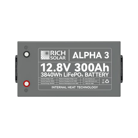 ALPHA 3 | 12V 300Ah LiFePO4 Battery | 12V Lithium Battery for RVs, Cabins, Off-Grid | 5,000 Lifetime Cycles | Internal Heat Techlogy | Bluetooth - RICH SOLAR