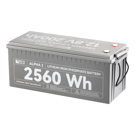 ALPHA 2 | 12V 200Ah LiFePO4 Battery | Powerful 12V Lithium Battery for RVs, Trailers, Vans, Boats, Off-Grid | 5,000 Lifetime Cycles | Bluetooth and Internal Heat Technology - RICH SOLAR