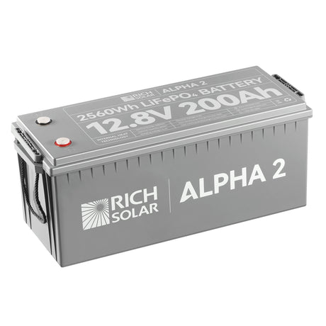 ALPHA 2 | 12V 200Ah LiFePO4 Battery | Powerful 12V Lithium Battery for RVs, Trailers, Vans, Boats, Off-Grid | 5,000 Lifetime Cycles | Bluetooth and Internal Heat Technology - RICH SOLAR