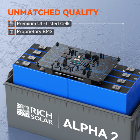 ALPHA 2 | 12V 200Ah LiFePO4 Battery | Powerful 12V Lithium Battery for RVs, Trailers, Vans, Boats, Off-Grid | 5,000 Lifetime Cycles | Bluetooth and Internal Heat Technology - RICH SOLAR