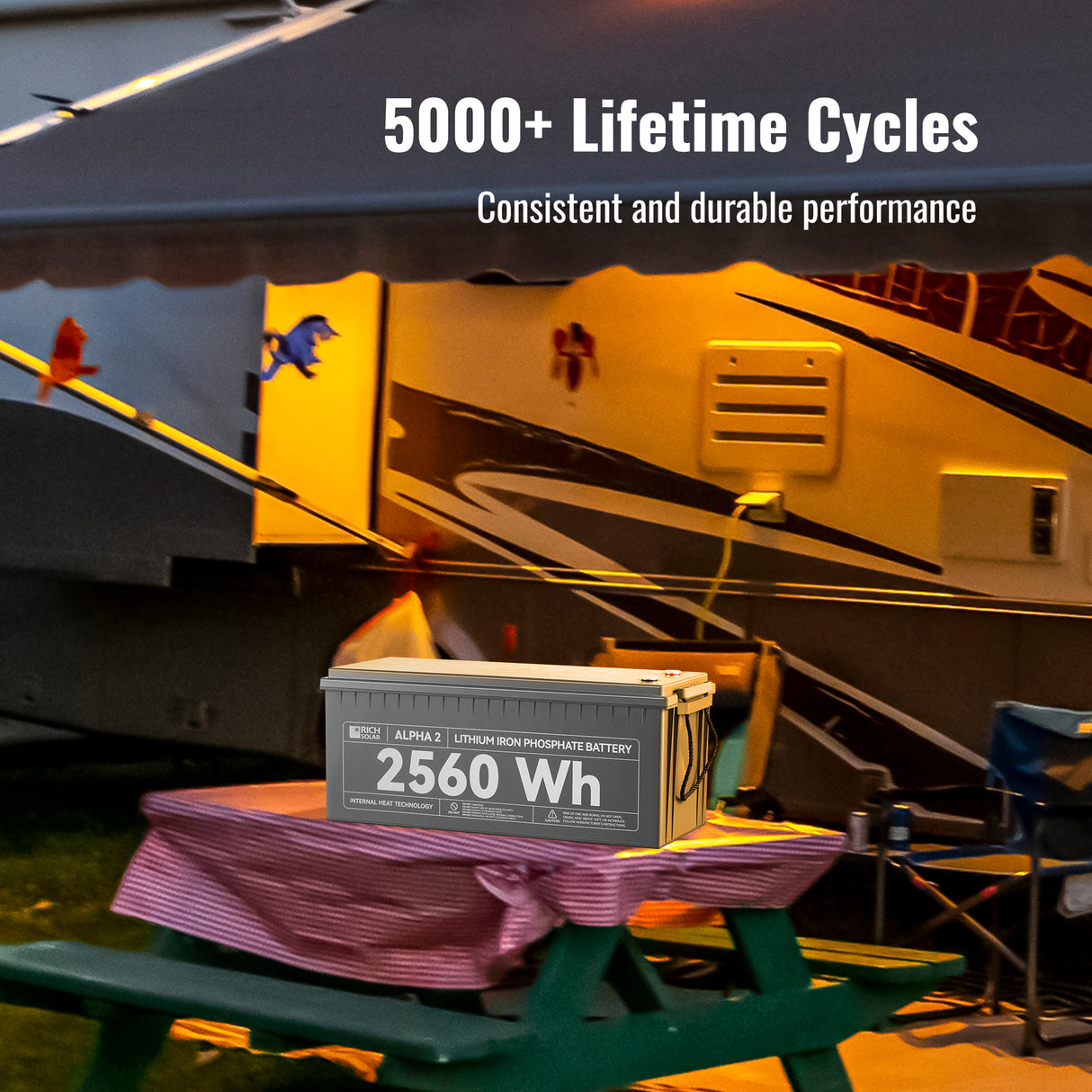 ALPHA 2 | 12V 200Ah LiFePO4 Battery | Powerful 12V Lithium Battery for RVs, Trailers, Vans, Boats, Off-Grid | 5,000 Lifetime Cycles | Bluetooth and Internal Heat Technology - RICH SOLAR