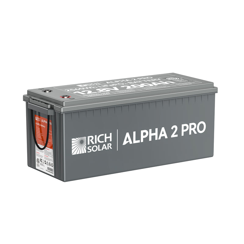 Rich Solar ALPHA 2 PRO 12V 200Ah LiFePO4 Battery. 12V 200Ah lithium (LiFePO4) battery, 7,000+ lifetime cycles
