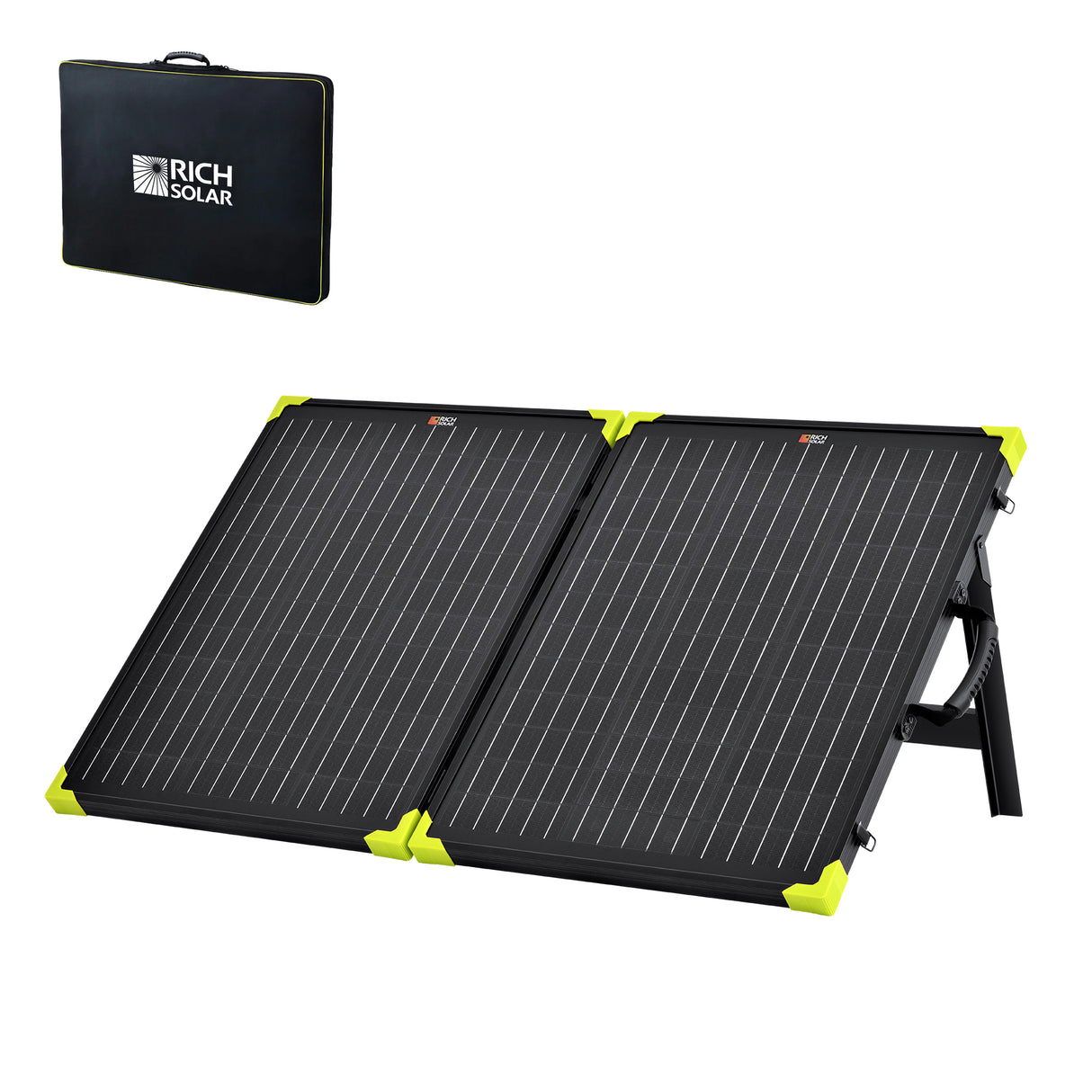 MEGA 100 Watt Portable Solar Panel Briefcase by RICH SOLAR, a compact and efficient solution for sustainable energy on the go, perfect for travelers and outdoor enthusiasts.