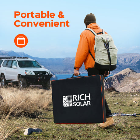 MEGA 200 Portable Briefcase Solar Panel | 200 Watt Portable Solar Panel | Powerful 12V Portable Solar Panel for Generators, Power Stations, Campers | High Efficiency - RICH SOLAR