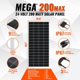 MEGA 200 MAX | 200 Watt 24 Volt Solar Panel | Premium 24V Off-Grid Solar Panel for RVs, Trailers, Cabins | 25-Year Output Warranty | UL Certified - RICH SOLAR