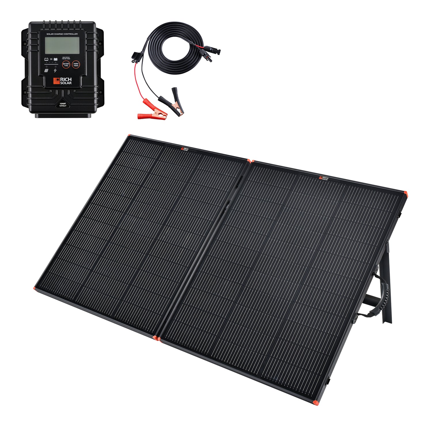 MEGA 200 Portable Briefcase Charging Kit | 200 Watt Portable Solar Panel | Premium 12V Portable Solar Panel for Generators, Vans, Campers | High Efficiency - RICH SOLAR