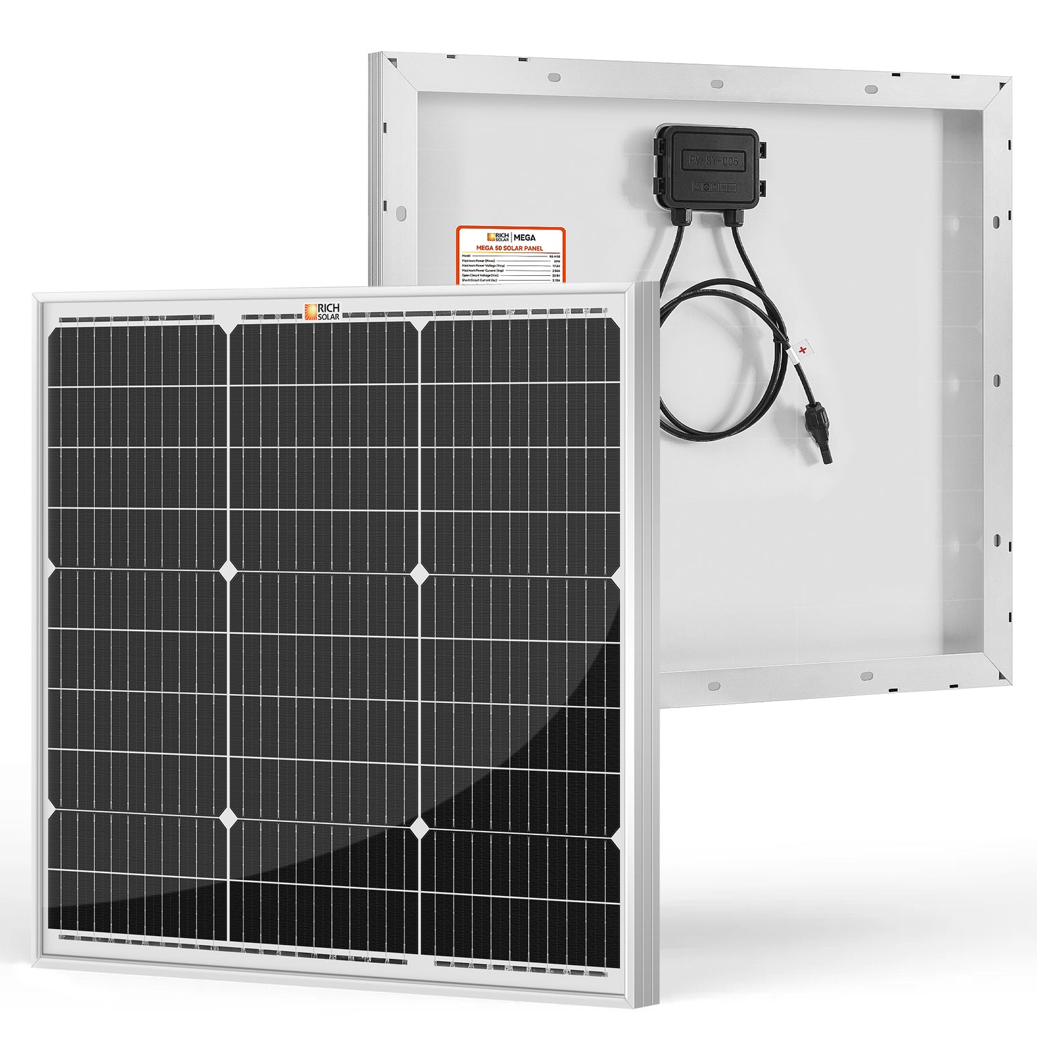 MEGA 50 | 50 Watt Solar Panel | Compact 12V Off-Grid Solar Panel for Boats, Vans, Trailers | 25-Year Output Warranty | UL Certified - RICH SOLAR