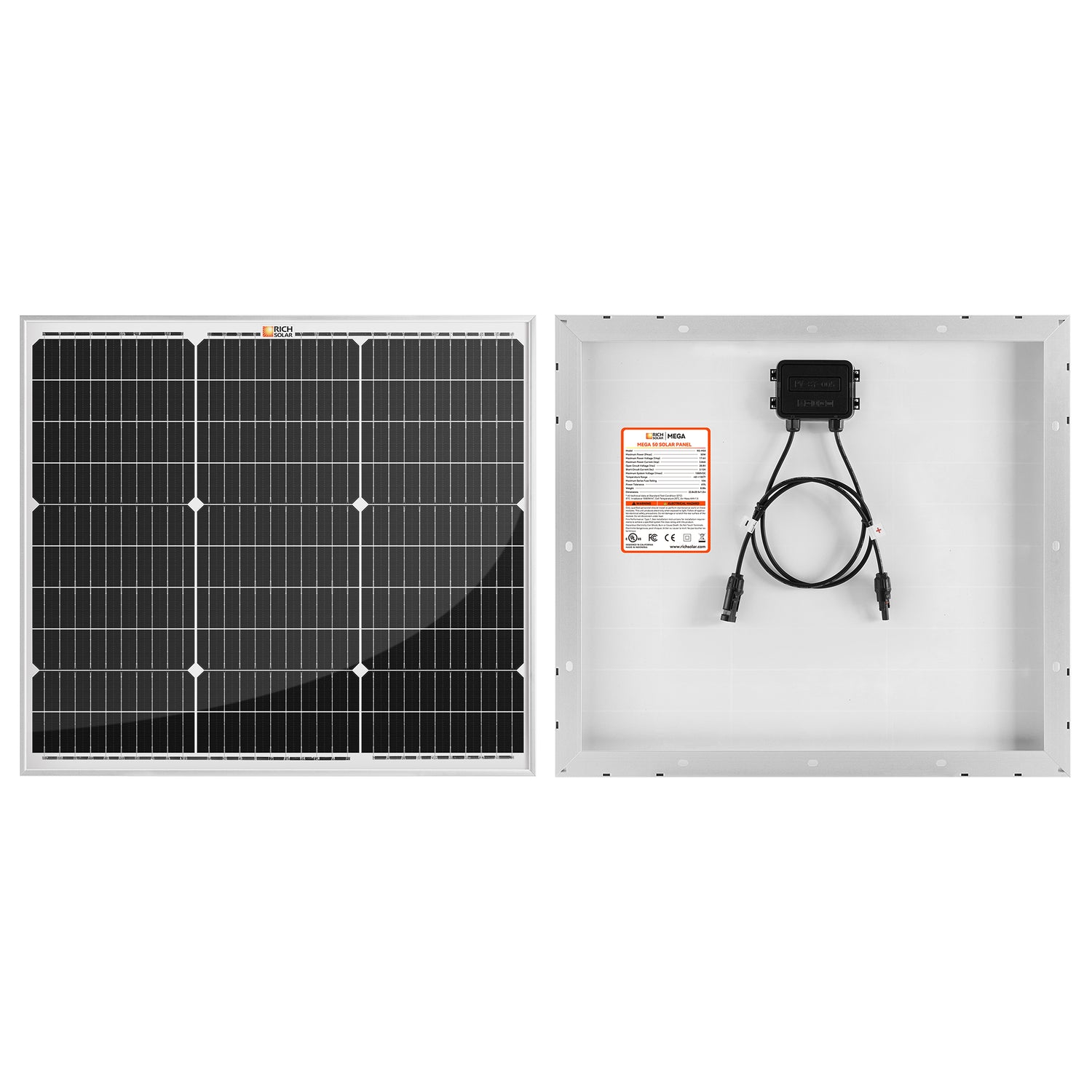 MEGA 50 | 50 Watt Solar Panel | Compact 12V Off-Grid Solar Panel for Boats, Vans, Trailers | 25-Year Output Warranty | UL Certified - RICH SOLAR