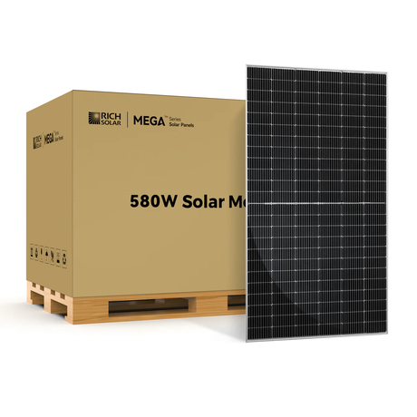 MEGA 580 BIFACIAL | 580 Watt Bifacial Solar Panel | Premium Grid-tie or Off-grid Solar Panel for Residential, Commercial, Agriculture | 25-Year Output Warranty | UL Certified - RICH SOLAR