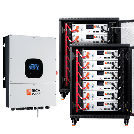 NOVA 12K PV Hybrid Inverter Solar Kit with a 61.44kWH Server Lithium Battery, a comprehensive solar solution by RICH SOLAR.