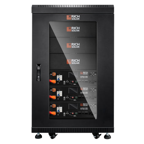 Battery Server Rack for ALPHA 5 PRO | 6-Slot Enclosed Battery Cabinet | Includes Wheels & 600A Bus Bar Covers | Pre-assembled - RICH SOLAR