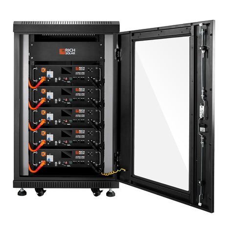 Battery Server Rack for ALPHA 5 PRO | 6-Slot Enclosed Battery Cabinet | Includes Wheels & 600A Bus Bar Covers | Pre-assembled - RICH SOLAR