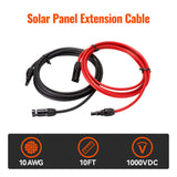 10 Gauge Solar Panel Extension Cable with Male and Female Solar Connector Ends | Pair of 10AWG Red and Black Extension Wire with Connectors on Both Ends | Choose Cable Length: 10ft, 15ft, 20ft, 30ft, 50ft, 75ft, 100ft