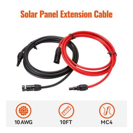 10 Gauge Solar Panel Extension Cable with Male and Female Solar Connector Ends | Pair of 10AWG Red and Black Extension Wire with Connectors on Both Ends | Choose Cable Length: 10ft, 15ft, 20ft, 30ft, 50ft, 75ft, 100ft - RICH SOLAR