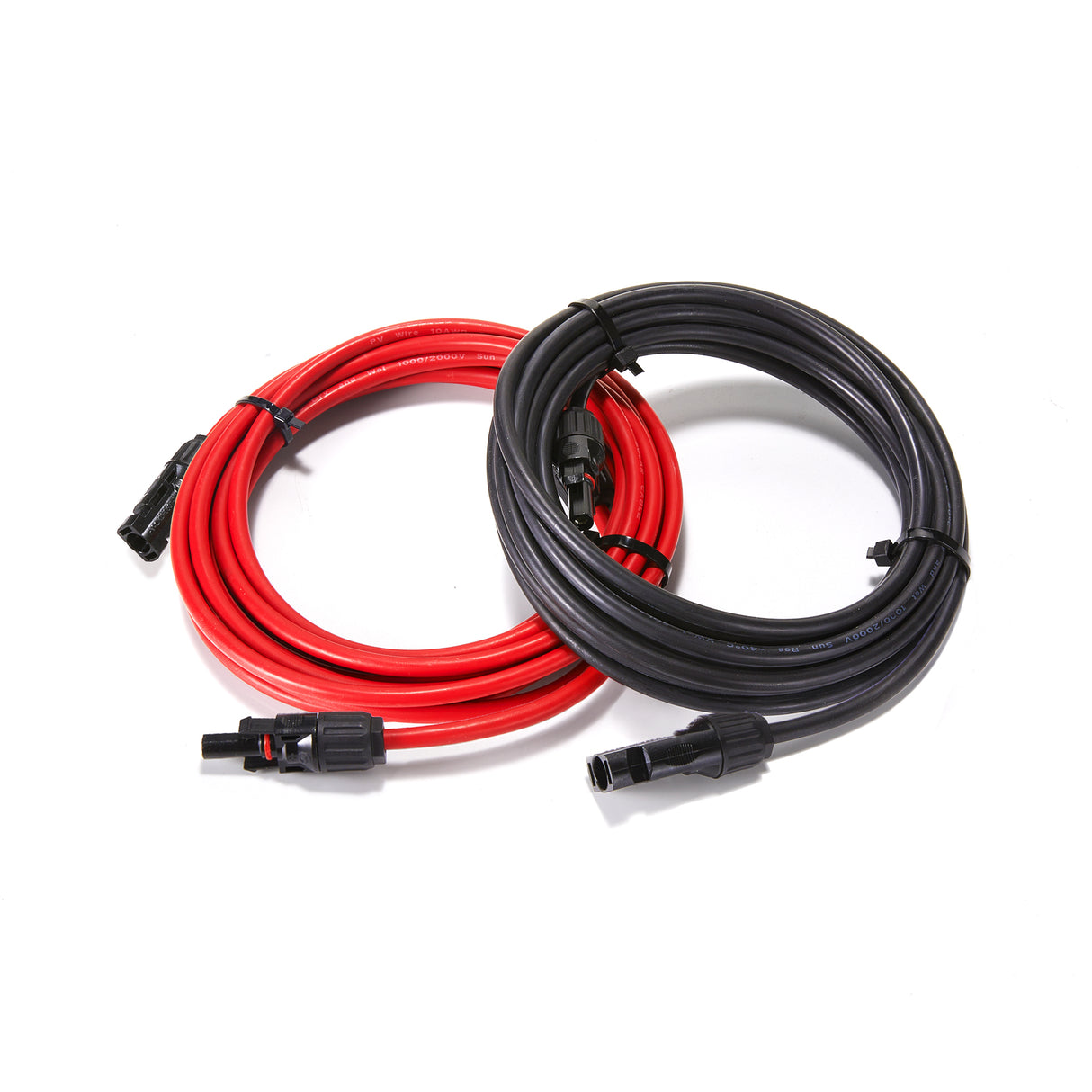 10 Gauge Solar Panel Extension Cable with Male and Female Solar Connector Ends | Pair of 10AWG Red and Black Extension Wire with Connectors on Both Ends | Choose Cable Length: 10ft, 15ft, 20ft, 30ft, 50ft, 75ft, 100ft